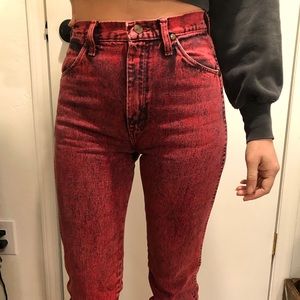 Vintage 80’s red acid wash Wranglers.